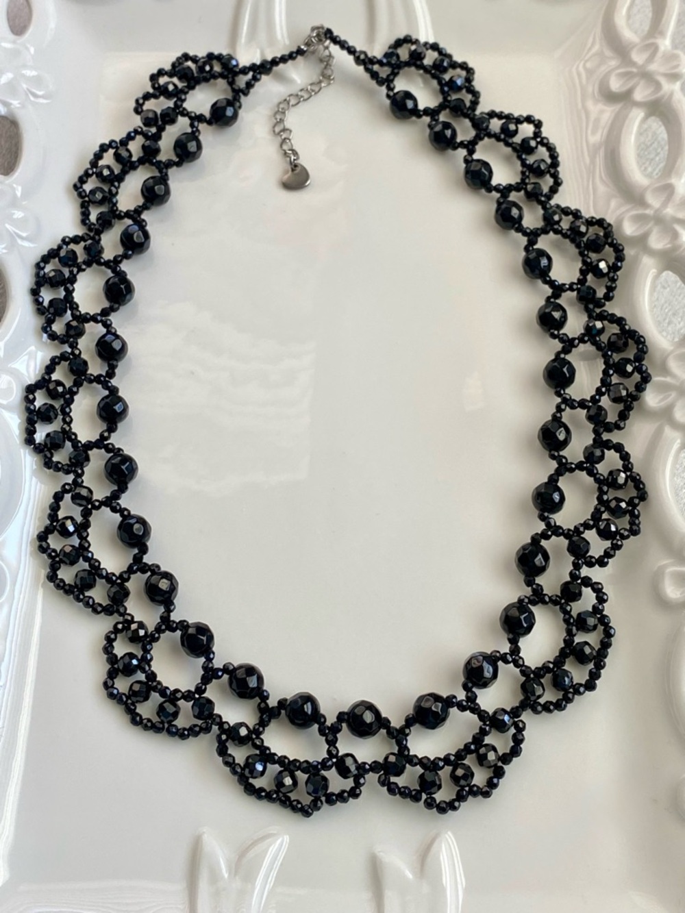 GP69-Handmade Black Spinel And BLack Agate Braided Lace Necklace